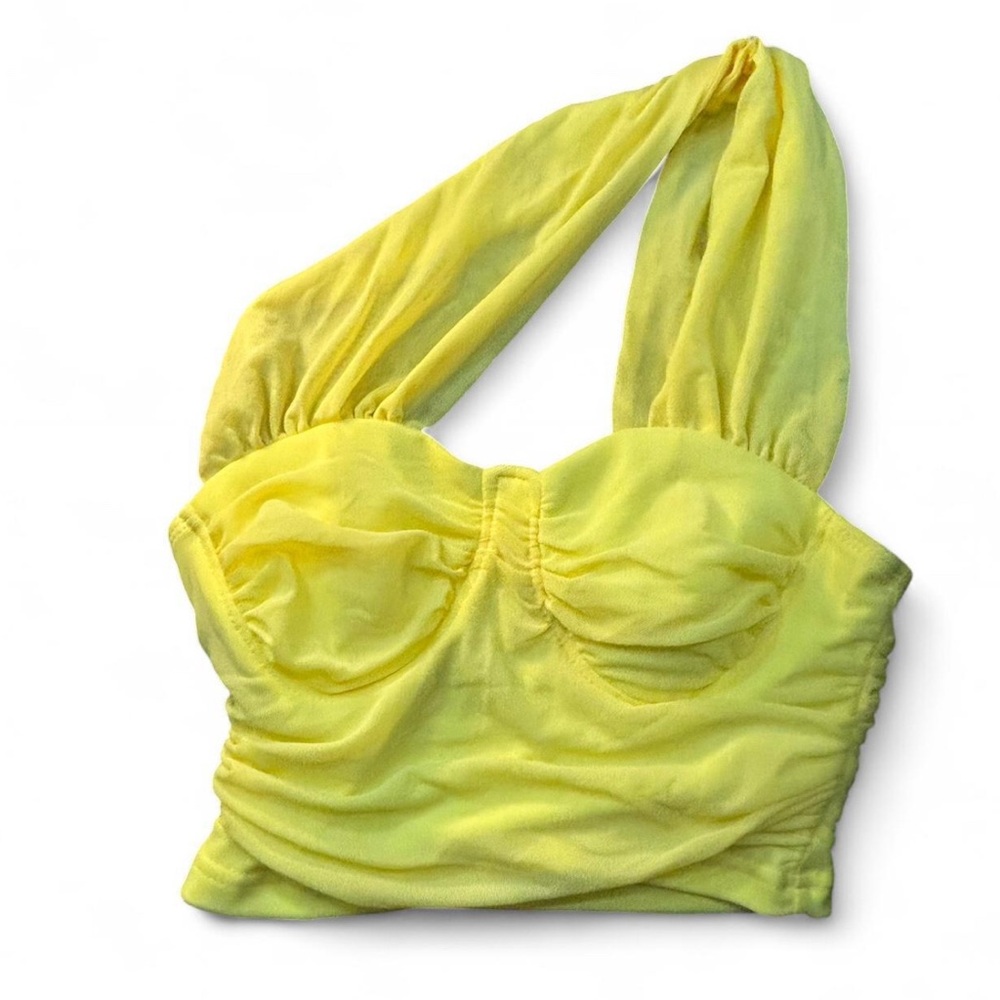 SHEIN Yellow Green Ruched Bustier Tank Top